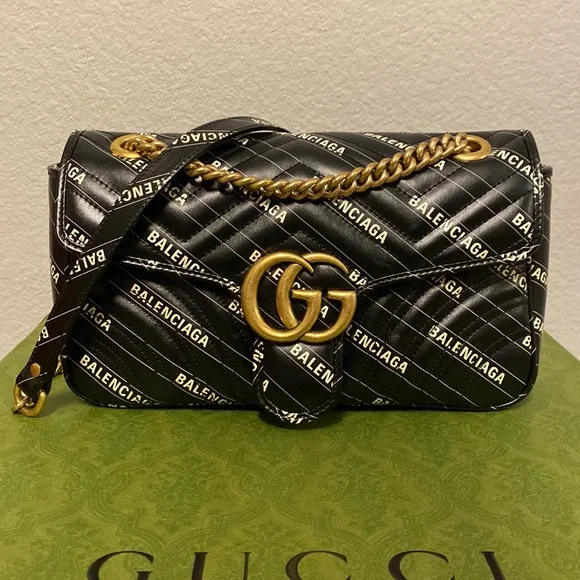 Gucci Hacker Project Limited Edition Balenciaga Print Leather Marmont GG Bag - Picture 9 of 15